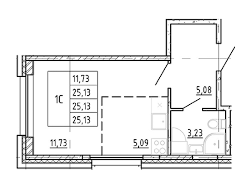 Квартира студия 25.13 м², 2/12 эт., ЖК «Полис Новоселье»